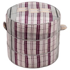 Nickey Kehoe Collection Small Round Hassock Upholstered in Vintage Fabric