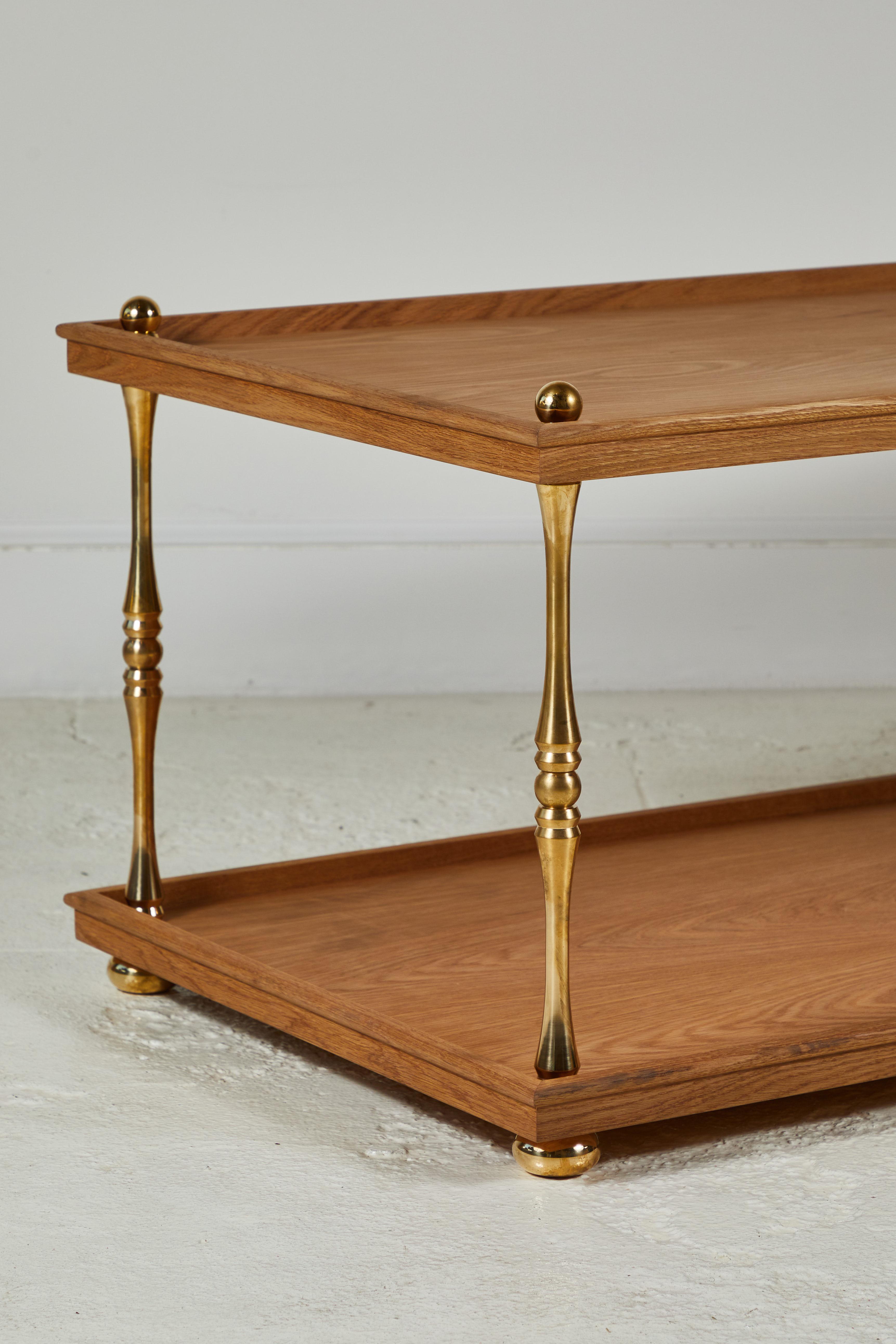 Oak Nickey Kehoe Collection Turned Brass Cocktail Table