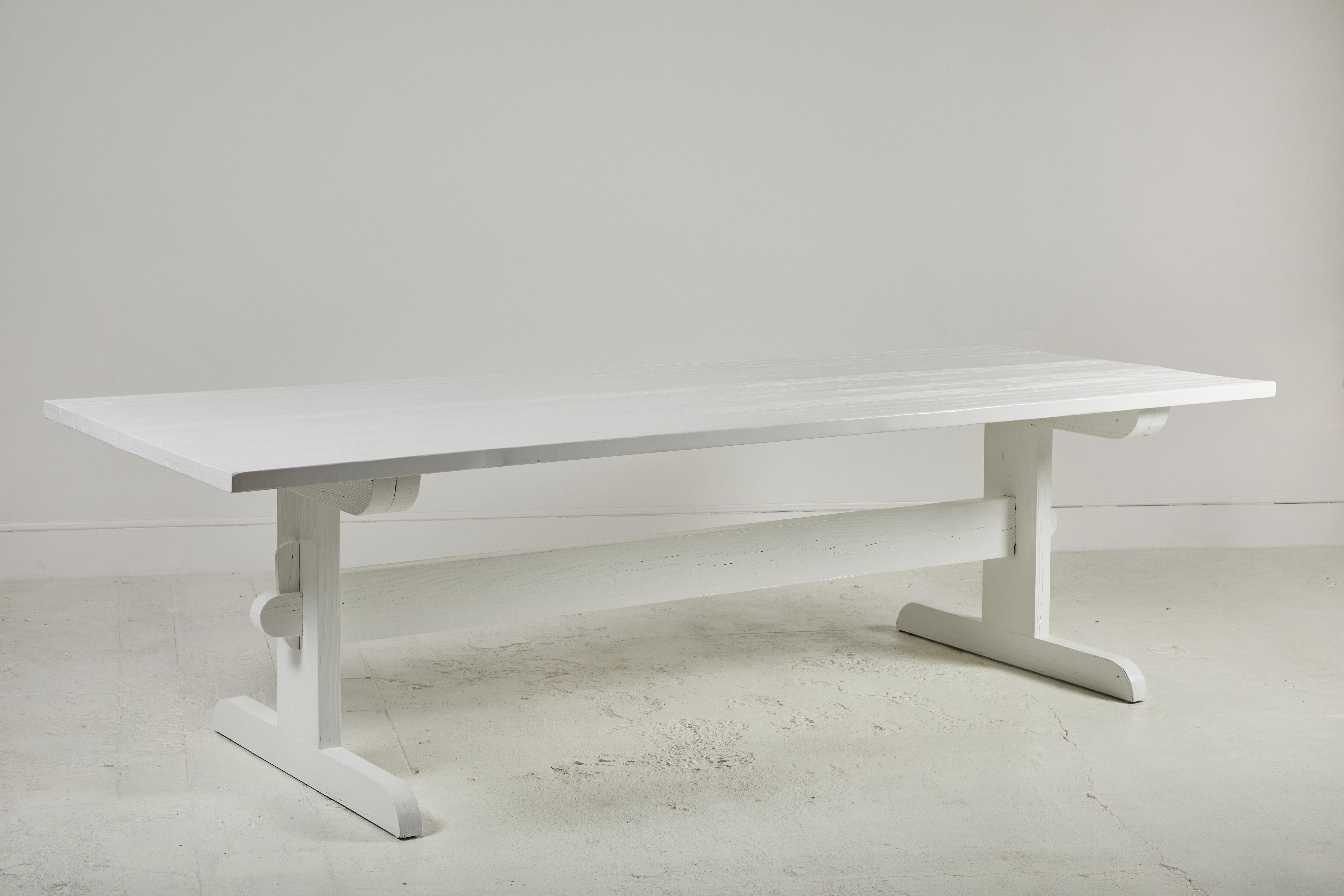 Nickey Kehoe Collection White Painted Trestle Dining Table In New Condition In Los Angeles, CA