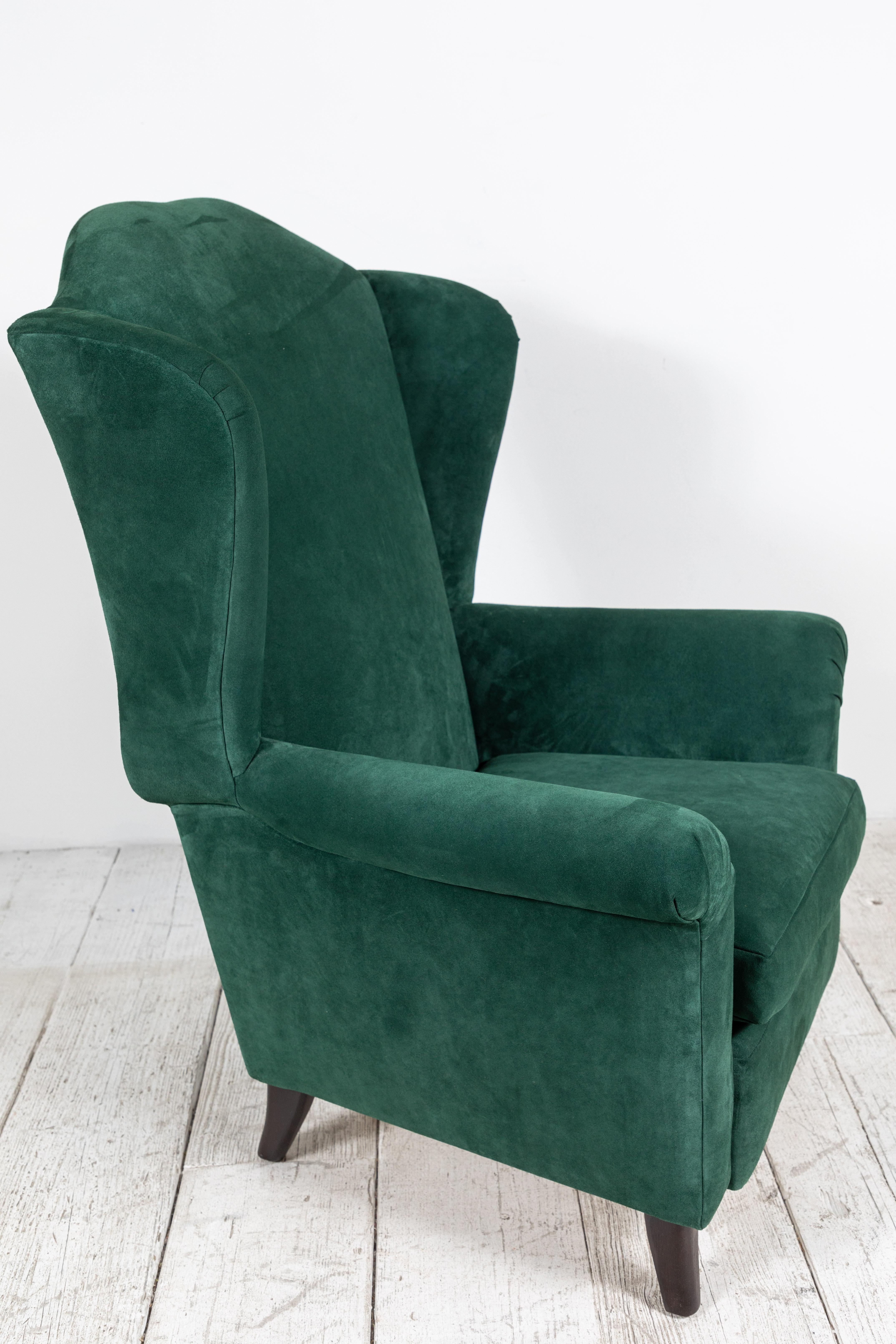 green wing back chair