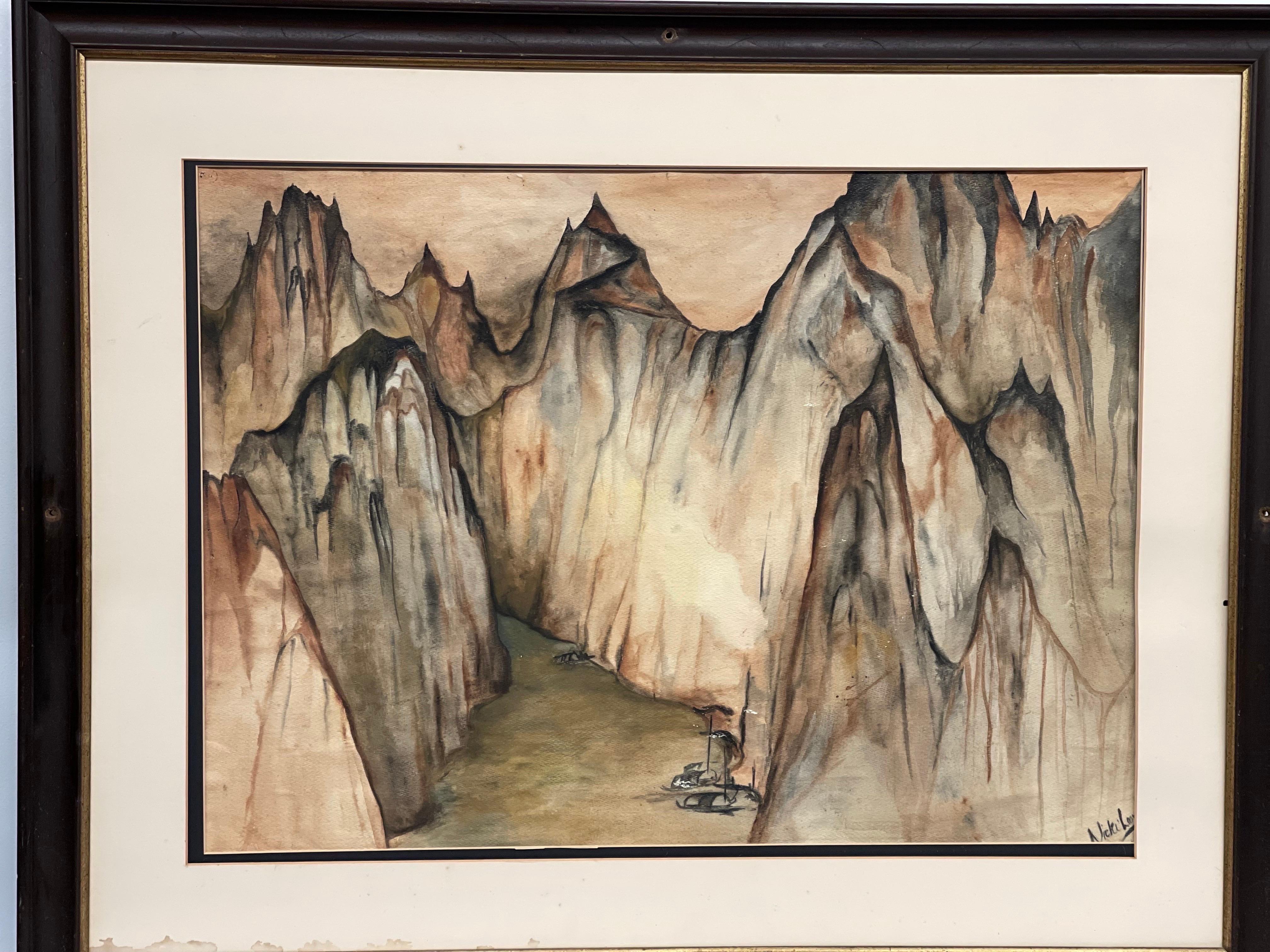 Nicki Looney Canyon Watercolor Painting In Good Condition For Sale In Seattle, WA