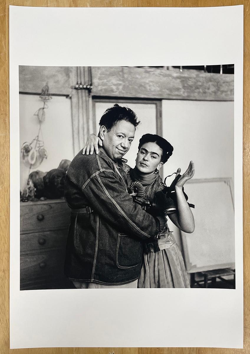 Frida and Diego with Gas Mask - Black and White Photograph, Couple - Gray Portrait Photograph by Nickolas Muray