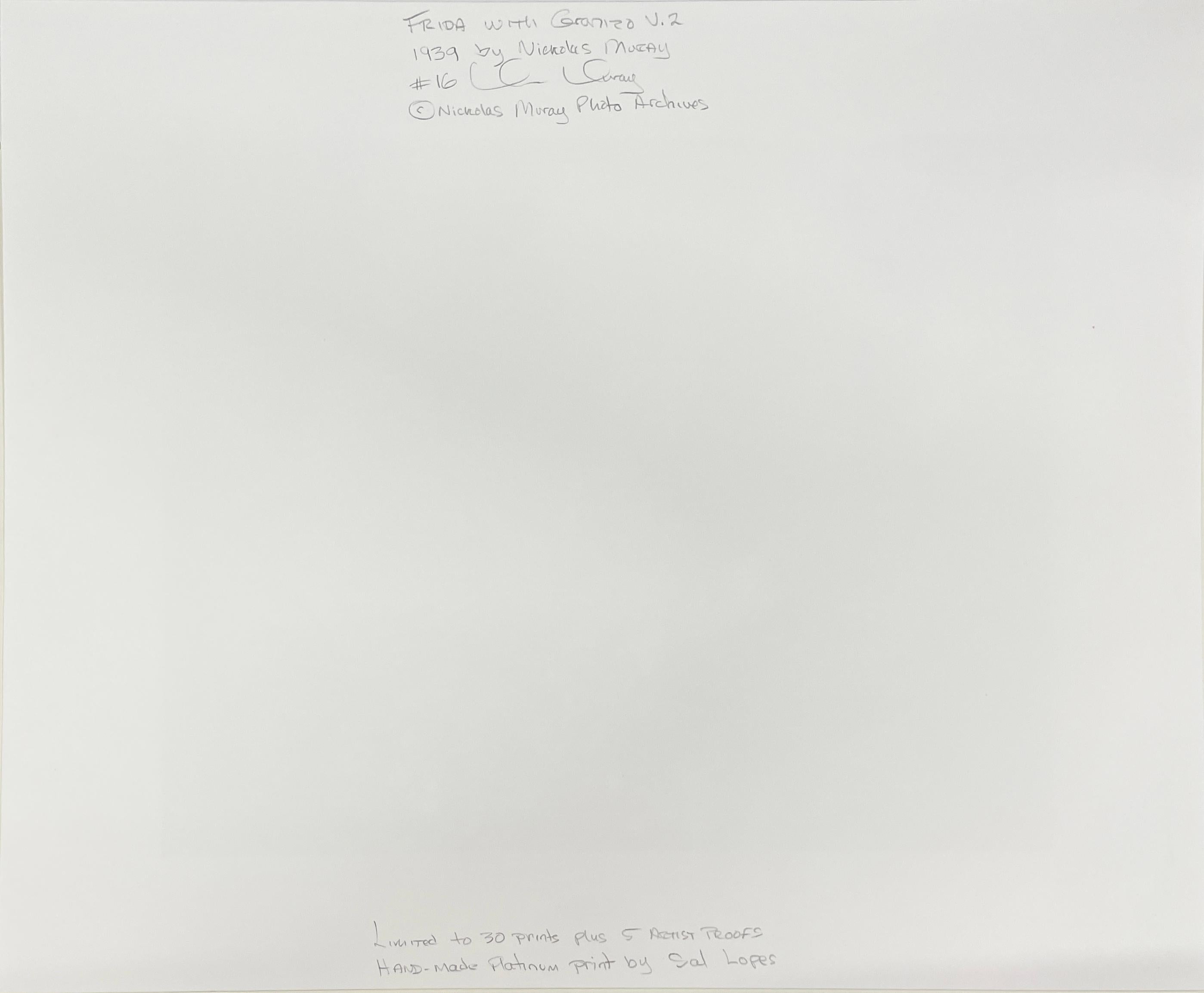 Frida with Granizo, Version 2, Coyoacan - Limited Edition Black and White Photo - Gray Black and White Photograph by Nickolas Muray