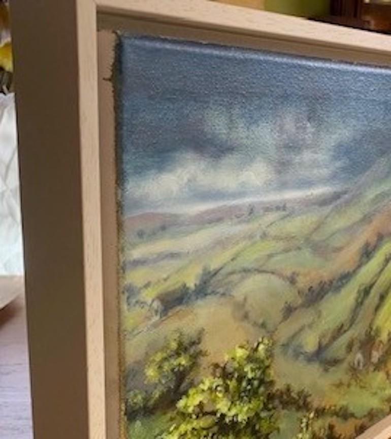 Atenta a la dirección del viento, observé la luz del sol a través del valle de camino a Cheltenham mientras la tormenta de lluvia se desplazaba; era impresionante. El paseo se había abierto en una vista hermosa, suave, casi de tela.

Más