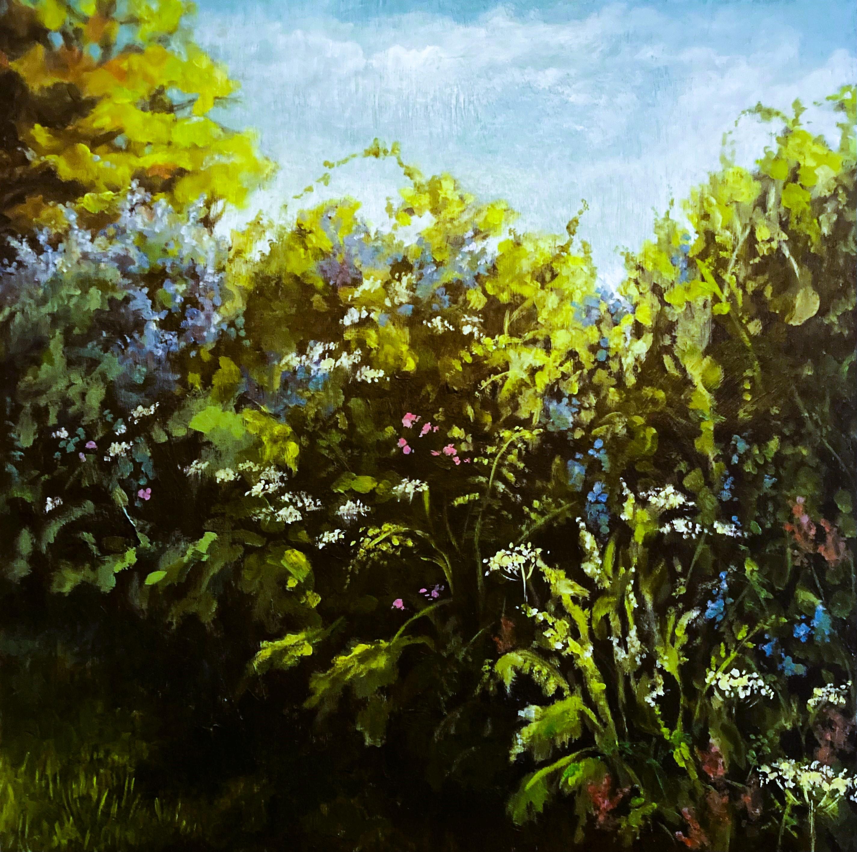 Nicky Bramble Landscape Painting - New Forest - Wild Garden Hedgerow, landscape, nature, floral