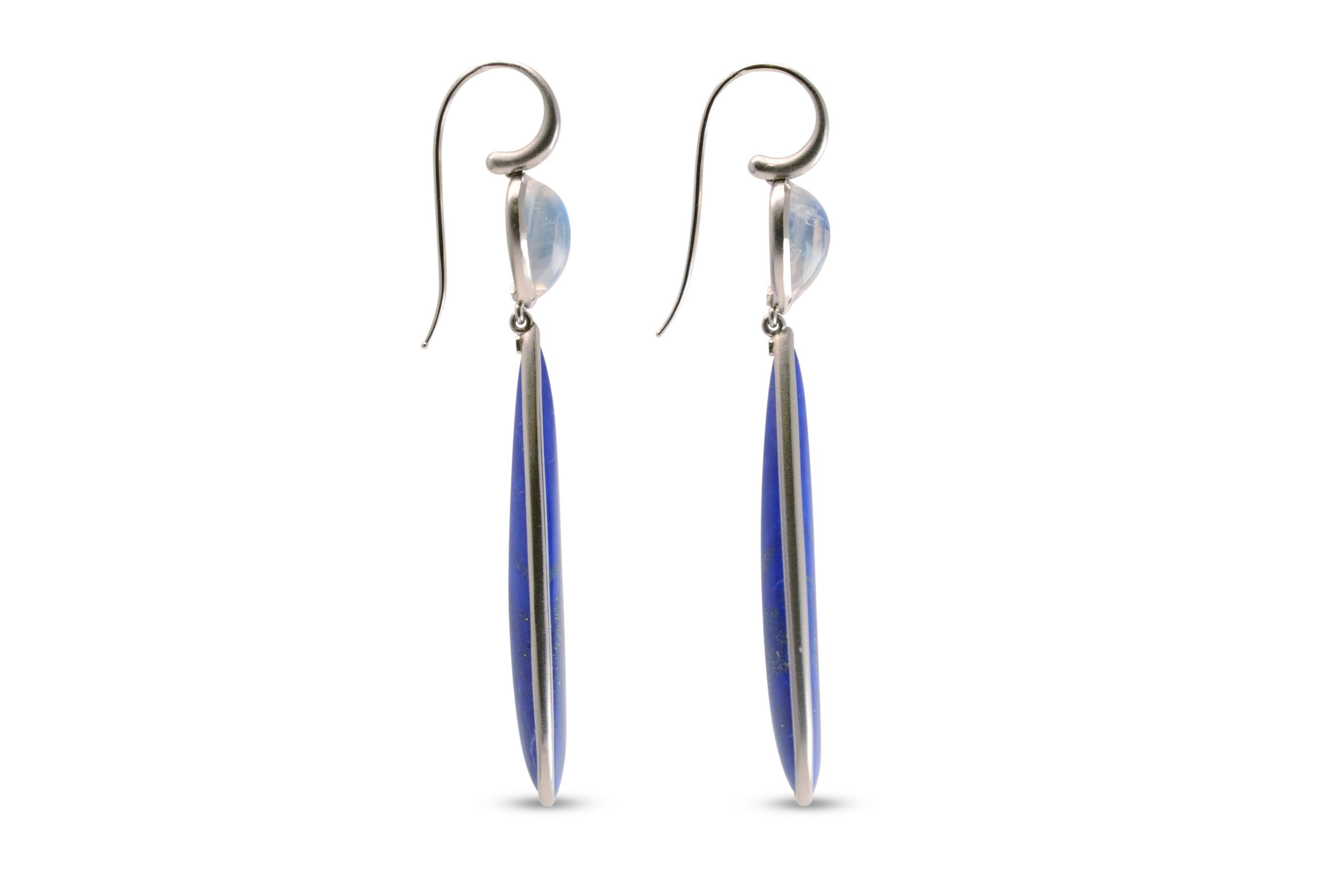 44 Carat Lapis Lazuli and Moonstone Drop Earrings in Platinum In New Condition For Sale In Sydney, NSW