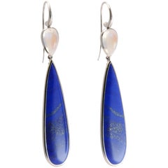 44 Carat Lapis Lazuli and Moonstone Drop Earrings in Platinum