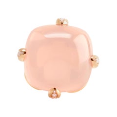 50 Carat Rose Quartz Cabochon Cocktail Ring in 18 Karat Rose Gold