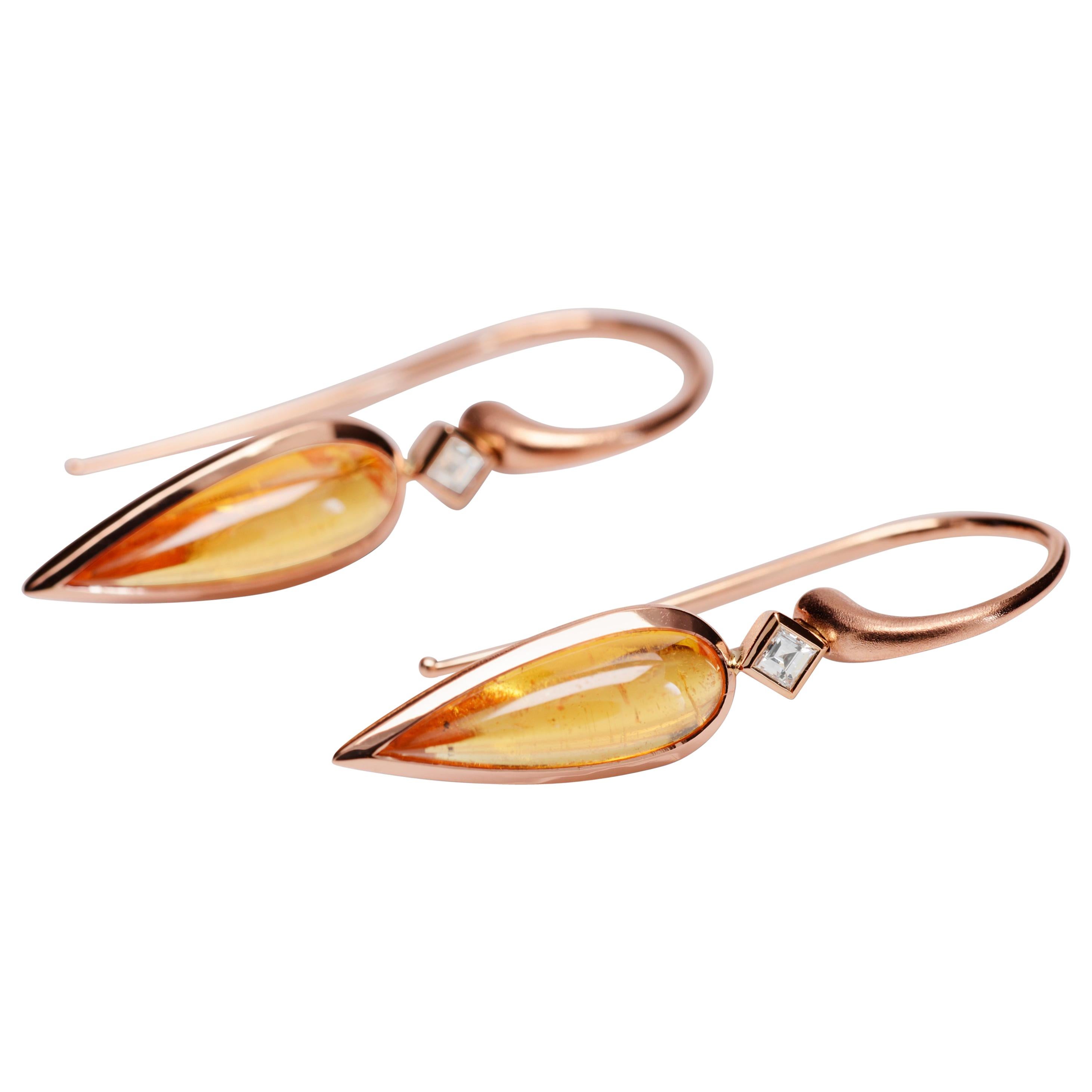 5.60 Carat Mandarin Garnet and Diamond Drop Earrings 18 Karat Gold For Sale