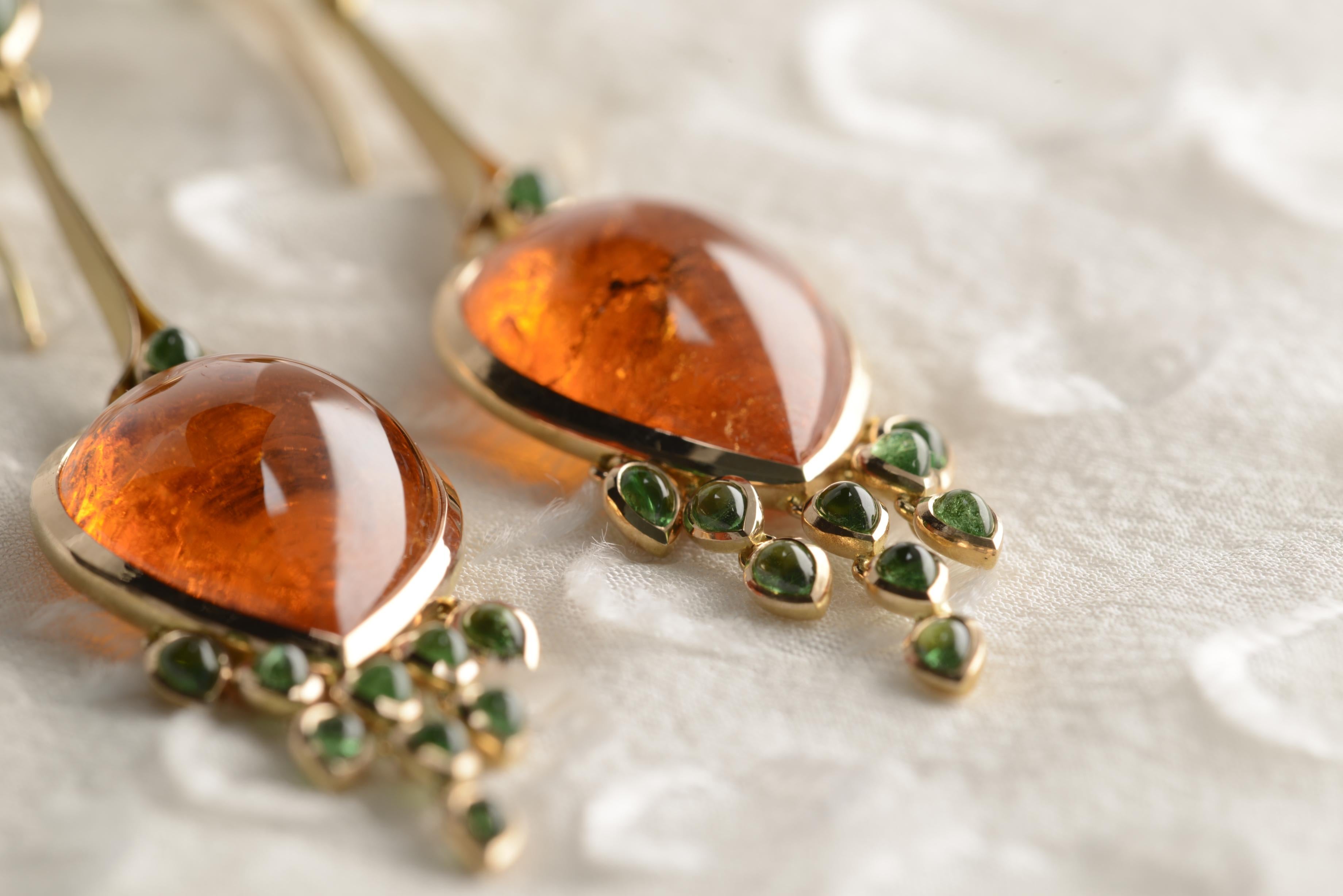 Mandarin and Tsavorite Garnet Chandelier Earrings in 18 Karat Gold For Sale 3