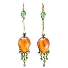 Mandarin and Tsavorite Garnet Chandelier Earrings in 18 Karat Gold