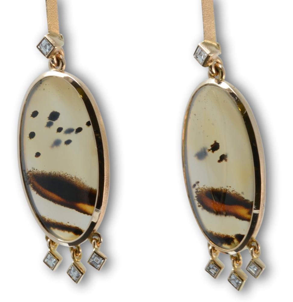 Women's Picture Agate and Diamond Chandelier Earrings in 18 Carat Rose Gold For Sale