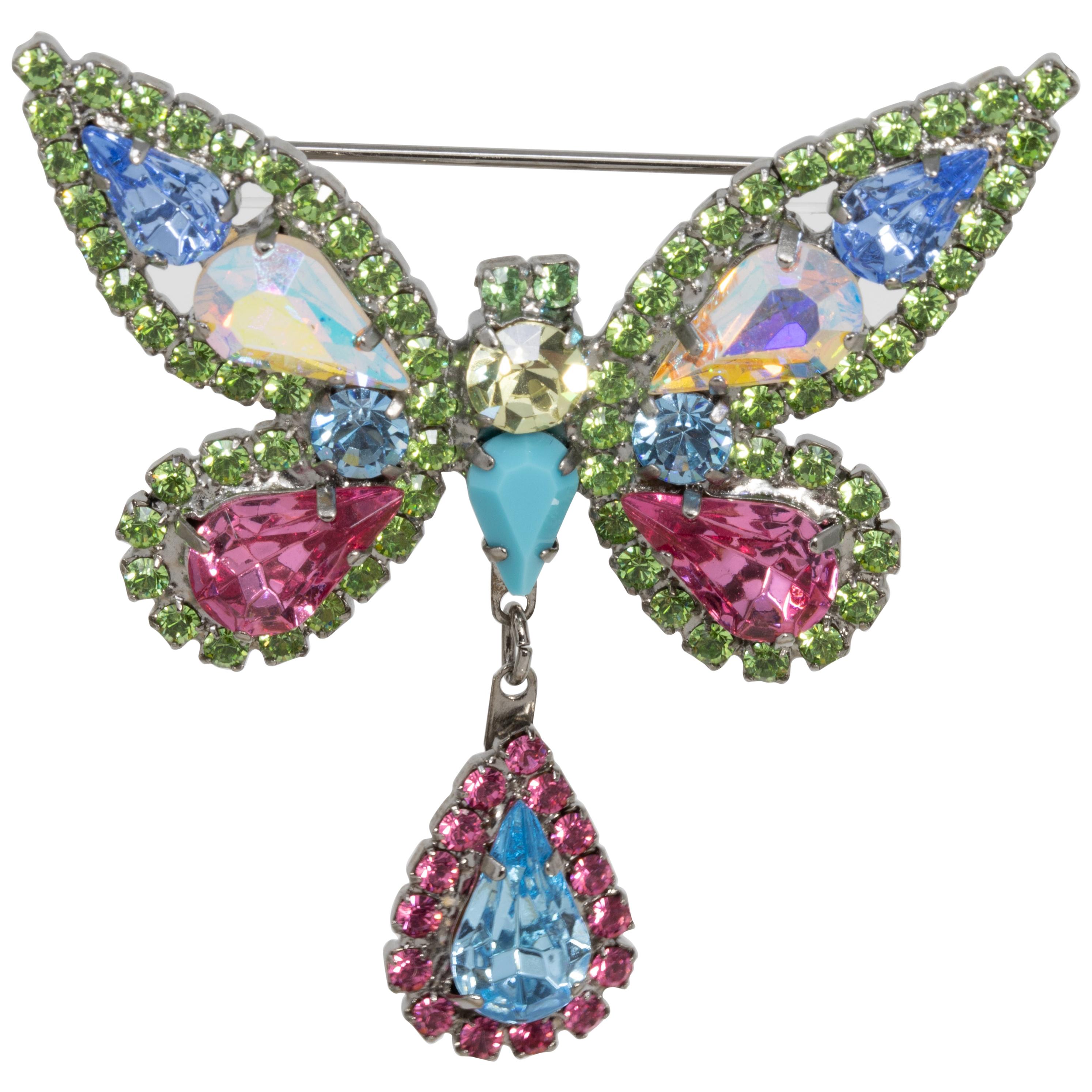 Nicky Butler Embellished Crystal Butterfly Pin Brooch in Silver