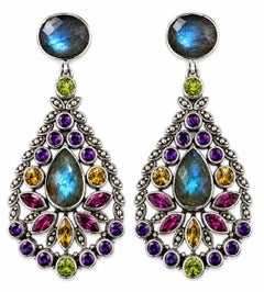 Nicky Butler Multi Stone Labradorite Sterling Silver Statement Earrings