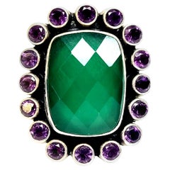 Vintage Nicky Butler Sterling Silver Green Chalcedony & Amethyst Ring