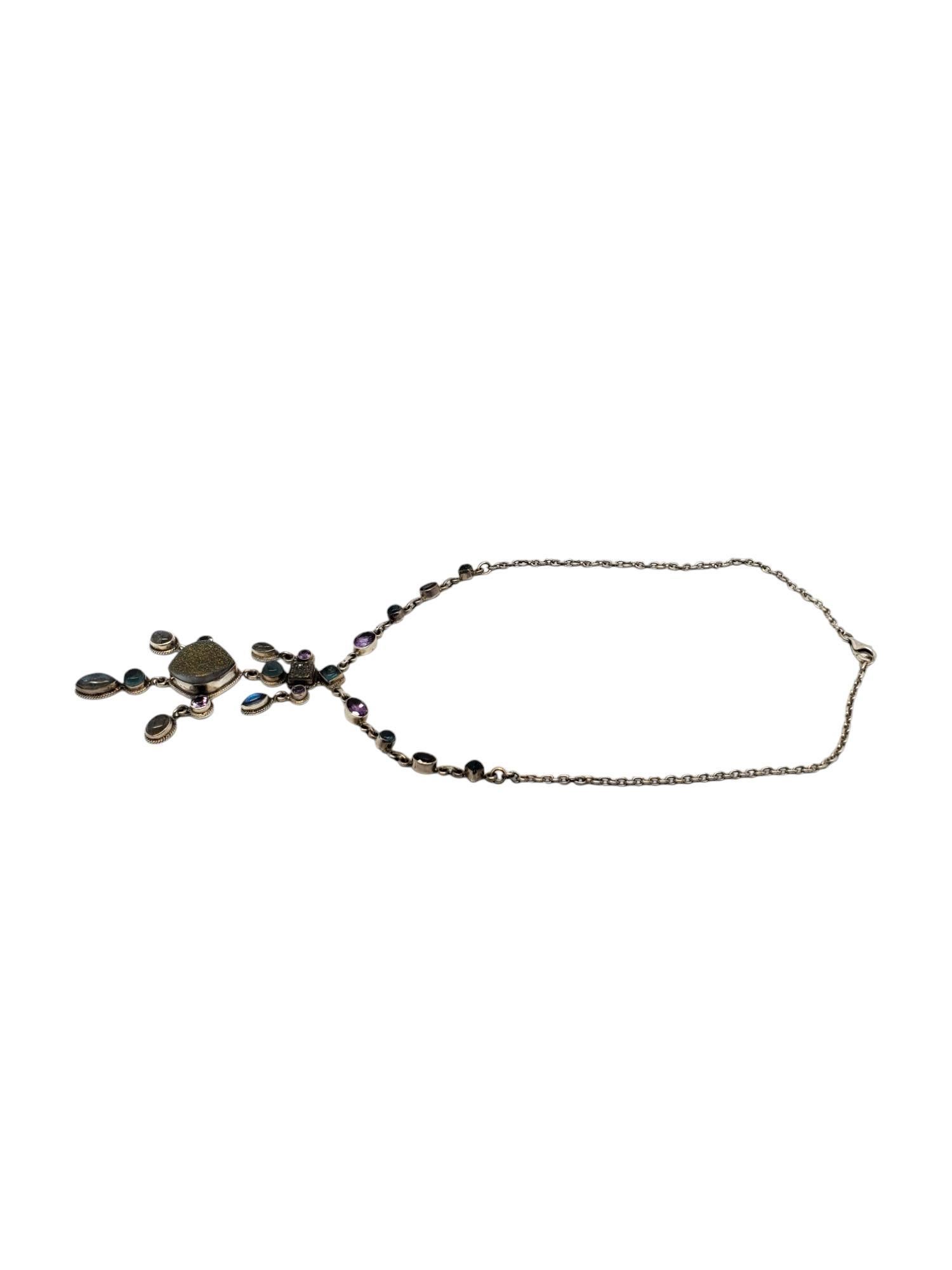 Taglio rotondo Nicky Butler - Goccia in argento con più pietre preziose  Collana con ciondolo a Y # 19581 in vendita