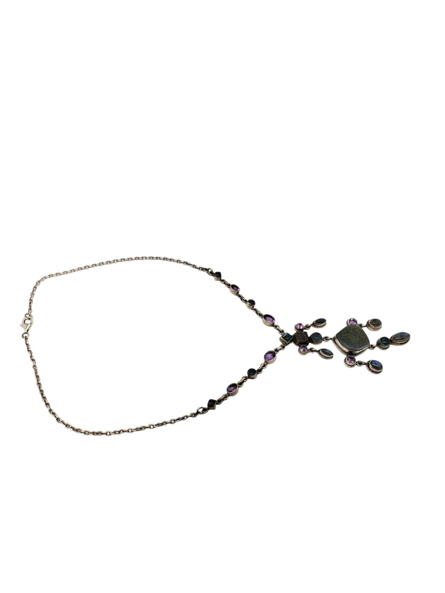 Donna Nicky Butler - Goccia in argento con più pietre preziose  Collana con ciondolo a Y # 19581 in vendita