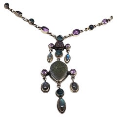 Nicky Butler Sterling Silver Multi Gemstone Drop  Pendant Y Necklace # 19581