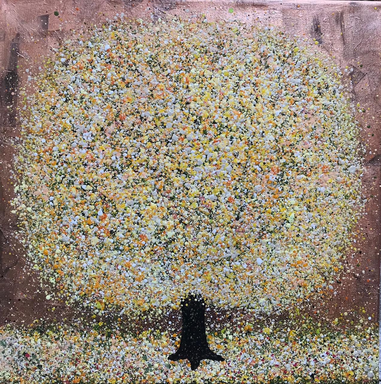 Honey, Nicky Chubb, Tree art, Nature, Yellow, Affordable art, Mixed media on can