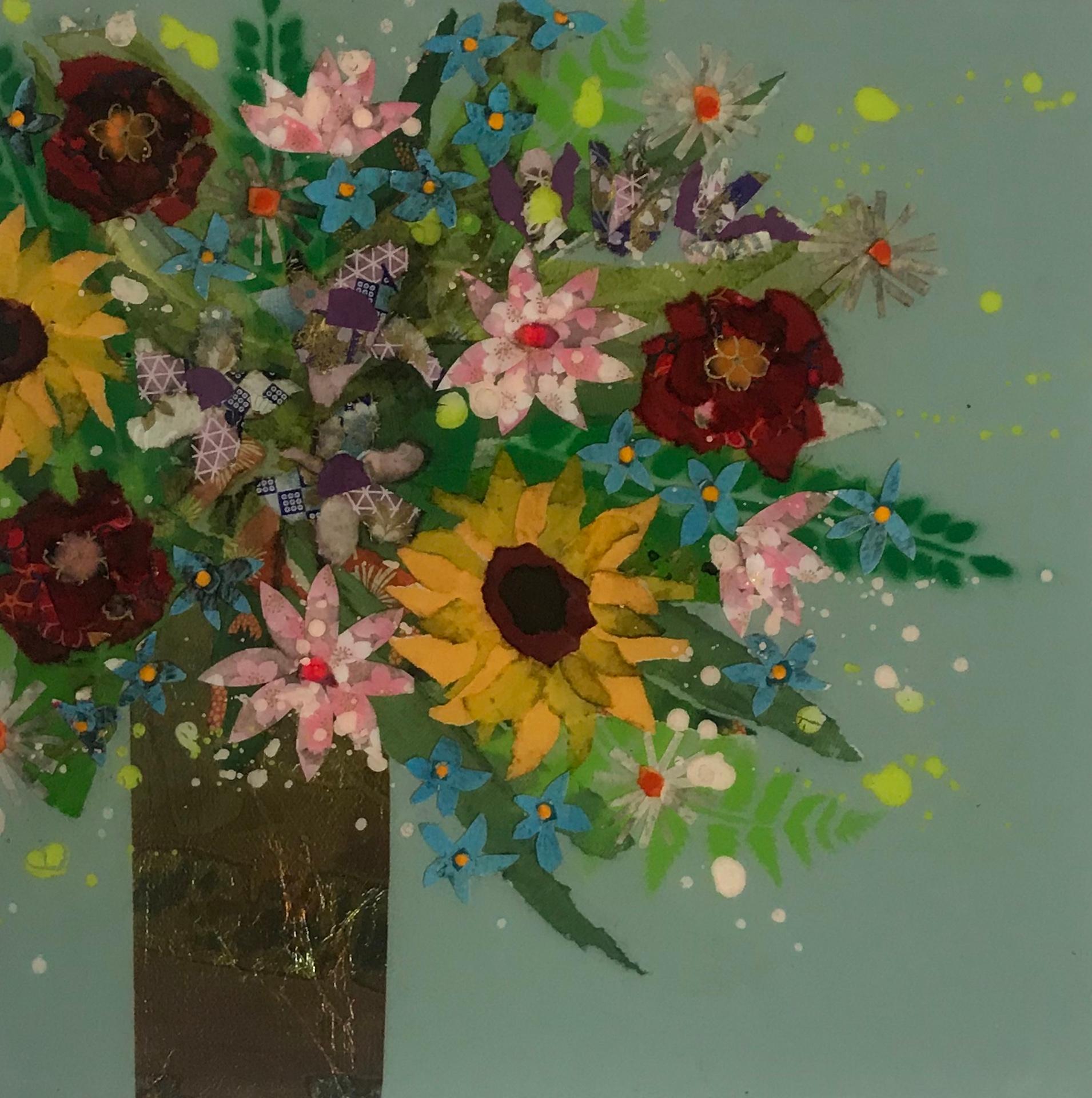 Happy Day II, Original Collage, Erschwingliche Kunst, Blumenkunst