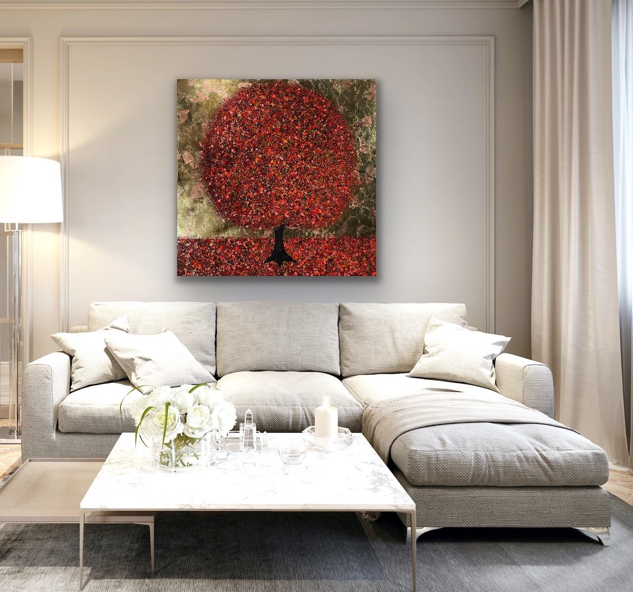 Un resplandeciente día de otoño, arte arbóreo, pintura con textura de colores, obra de arte otoñal - Painting de Nicky Chubb