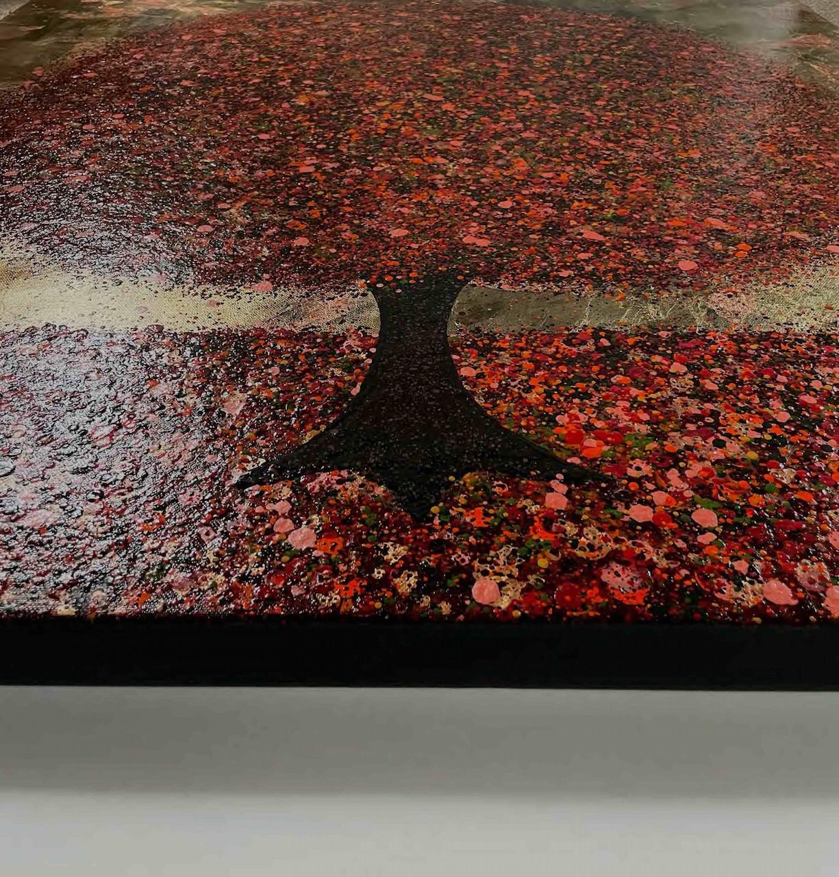 Un resplandeciente día de otoño, arte arbóreo, pintura con textura de colores, obra de arte otoñal - Still-Life Painting Marrón de Nicky Chubb