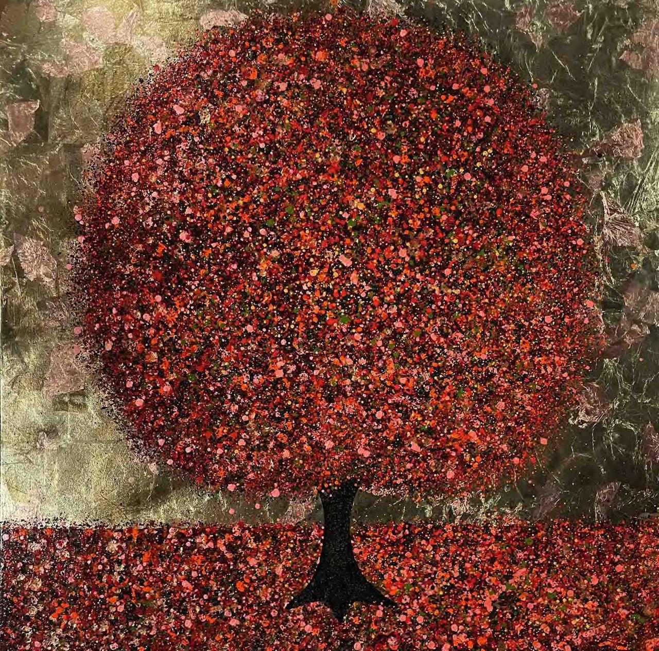 Ein glitzernder Herbsttag, Baumkunst, farbenfrohes, strukturiertes Gemälde, Herbstkunst