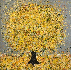 A little Sunshine In The, Original painting, Landscape, Blue Art, Textural art