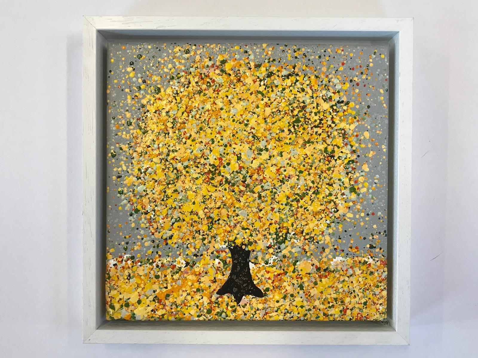 A little Sunshine In The, Original painting, Landscape, Blue Art, Textural art - Brown Abstract Painting by Nicky Chubb