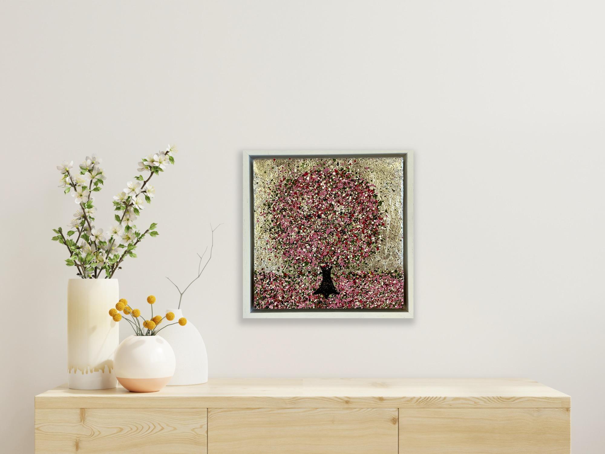 Un día plateado, Pintura original, Paisaje, Arte rosa, Arte textural en venta 3