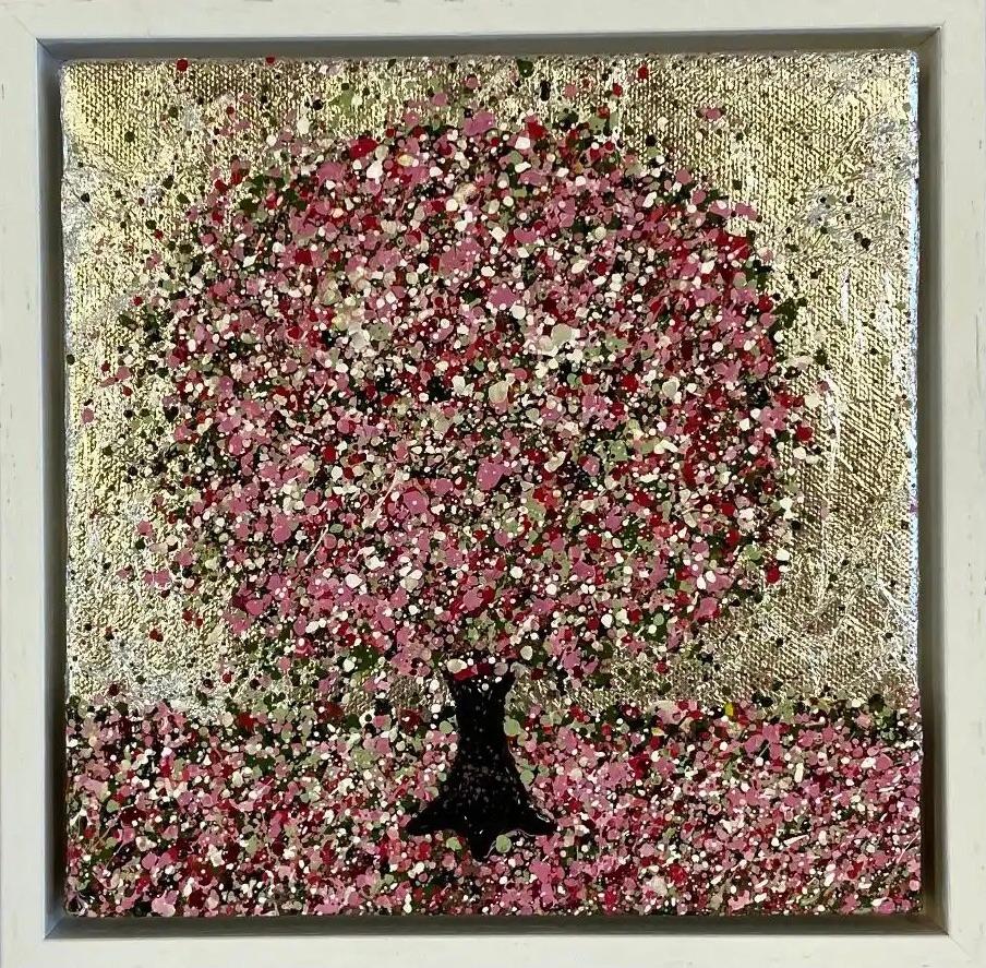 Un giorno d'argento, Pittura originale, Paesaggio, Arte rosa, Arte materica
