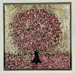 Un giorno d'argento, Pittura originale, Paesaggio, Arte rosa, Arte materica
