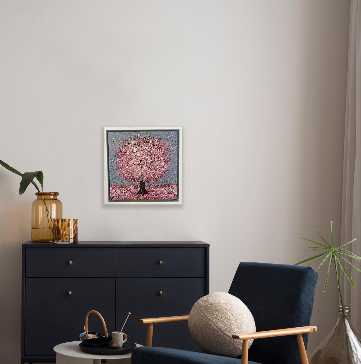 Un día resplandeciente, Pintura original, Paisaje, Arte rosa, Arte textural en venta 5