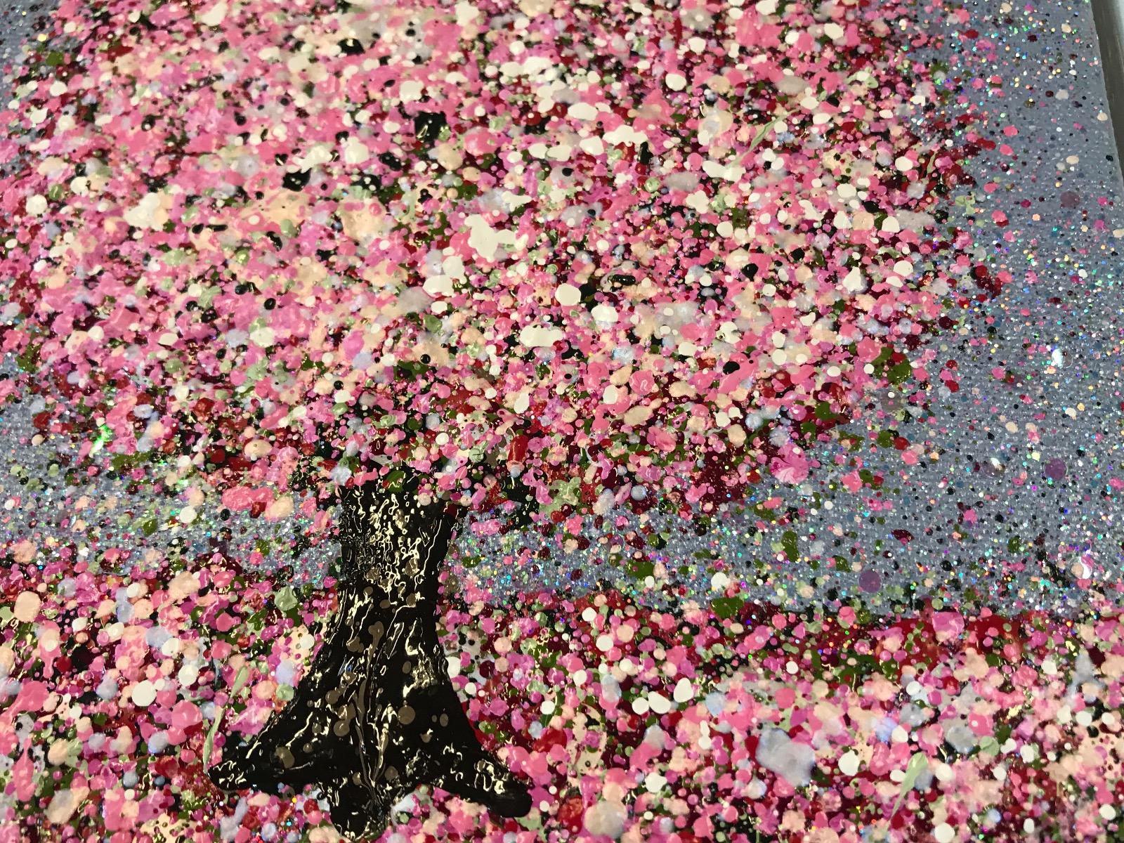 Un día resplandeciente, Pintura original, Paisaje, Arte rosa, Arte textural - Abstract Painting Gris de Nicky Chubb