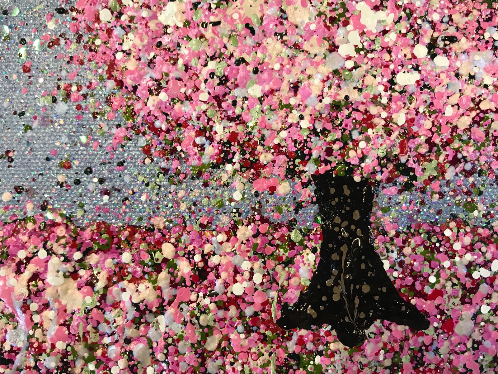 Un día resplandeciente, Pintura original, Paisaje, Arte rosa, Arte textural en venta 2