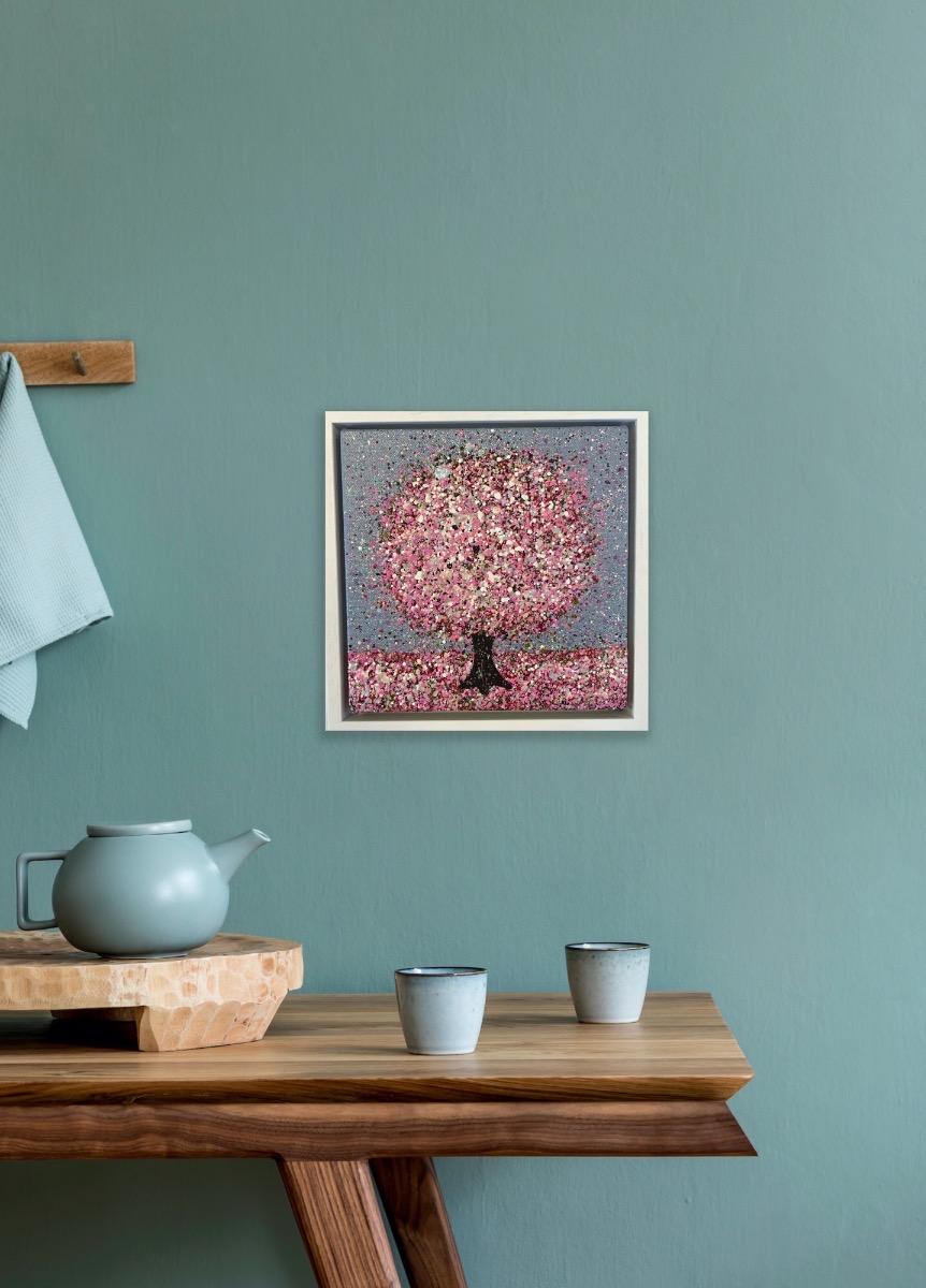Un día resplandeciente, Pintura original, Paisaje, Arte rosa, Arte textural en venta 3