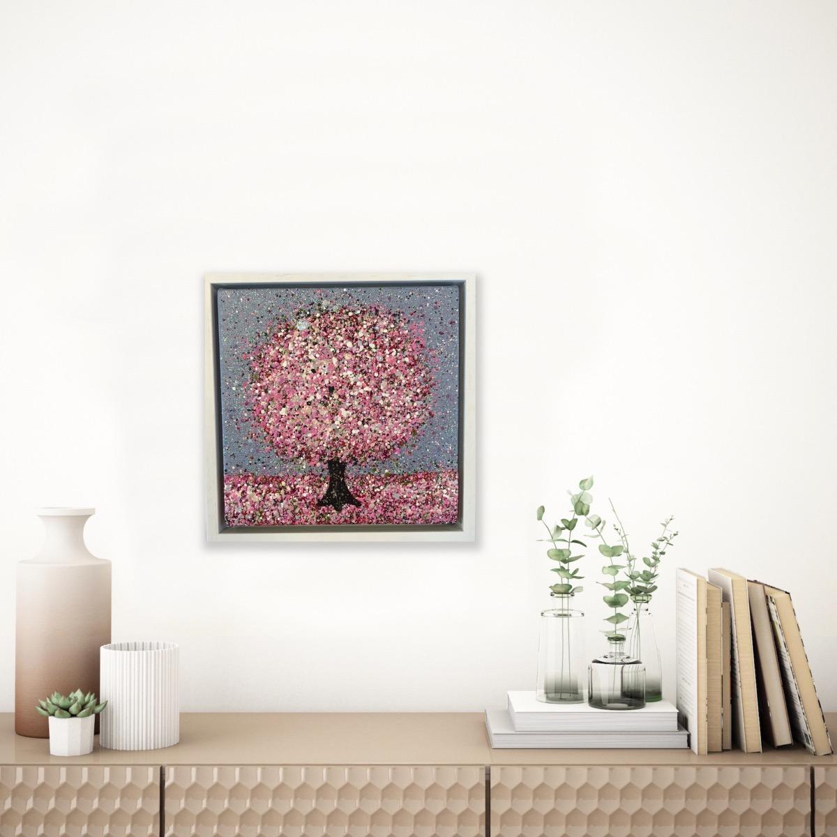 Un día resplandeciente, Pintura original, Paisaje, Arte rosa, Arte textural en venta 4
