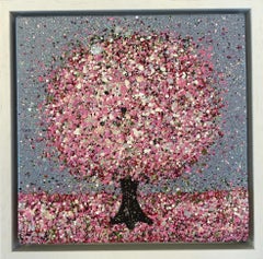 Una giornata scintillante, Pittura originale, Paesaggio, Arte rosa, Arte materica
