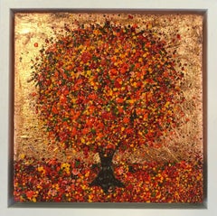 Bagliore d'autunno 2024, Pittura originale, Paesaggio, Arte degli alberi, Arte materica
