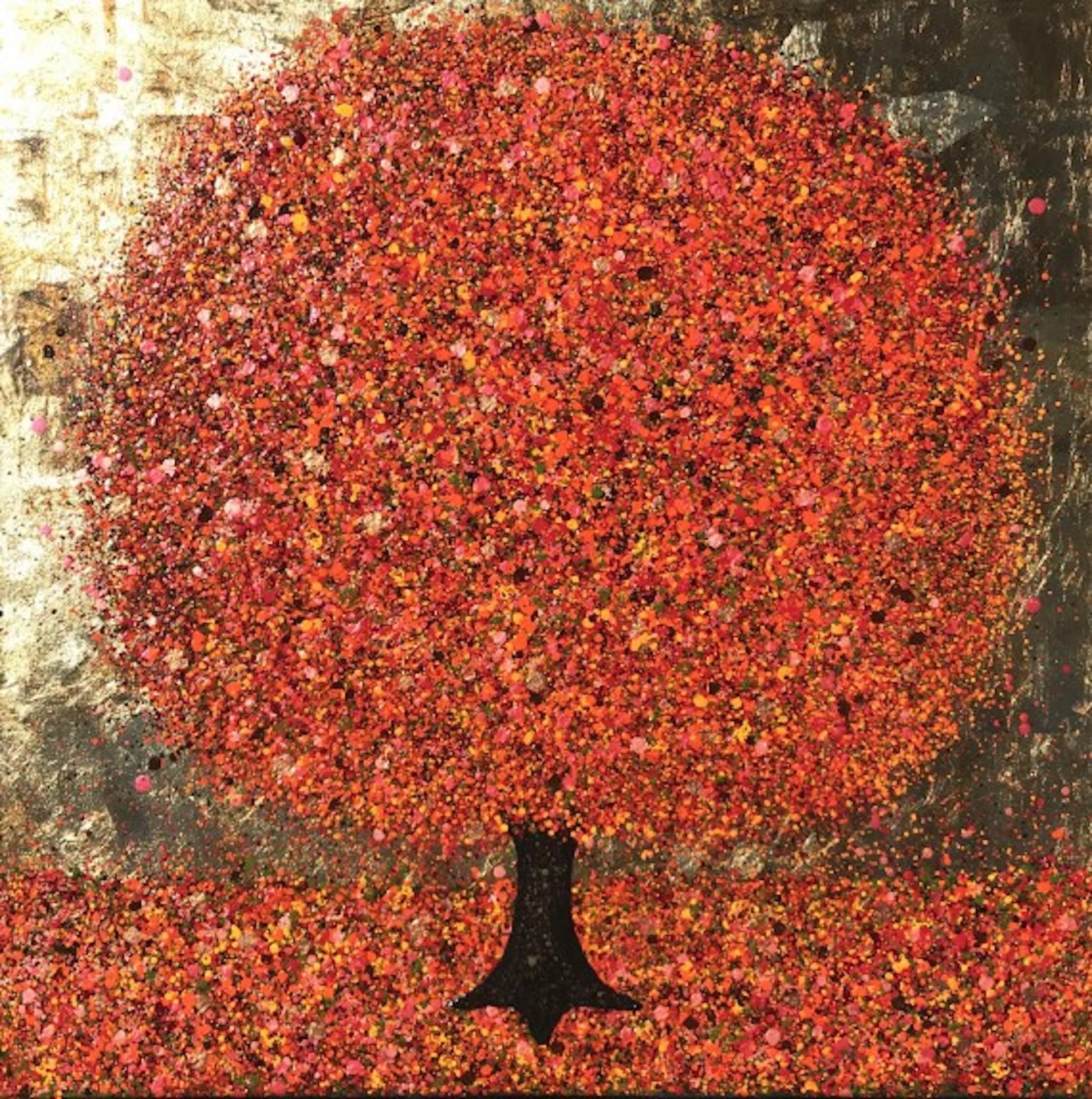 Autumn’s Golden Heart, Abstract Tree Art, Contemporary Art, Affordable Art - Mixed Media Art by Nicky Chubb