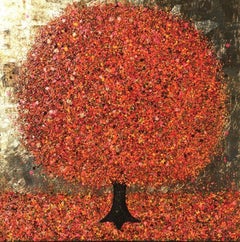 Autumn’s Golden Heart, Abstract Tree Art, Contemporary Art, Affordable Art