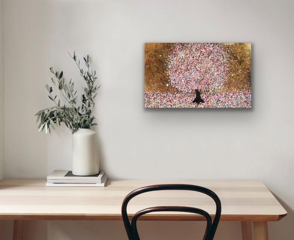 Blossom with teal and mustard, landscape, original, textured, affordable For Sale 1