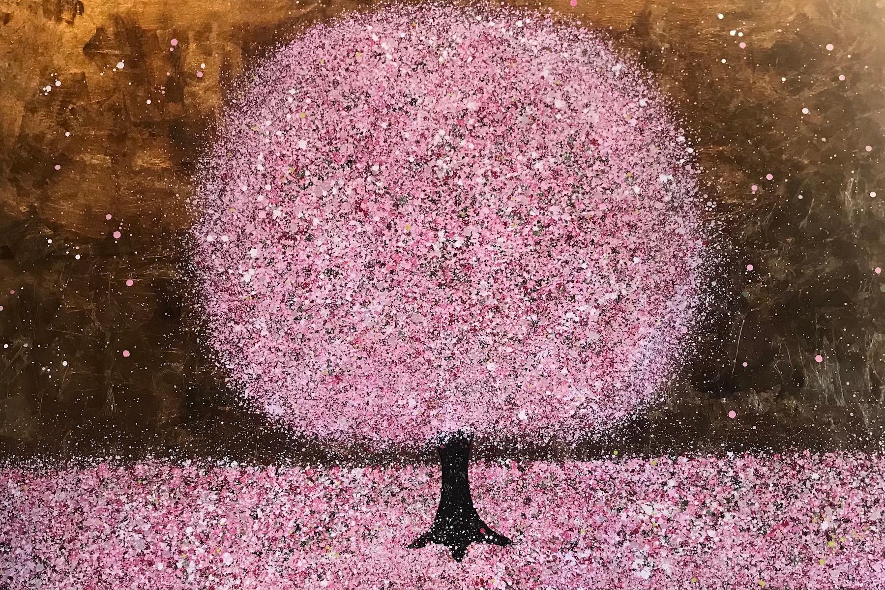 Blossoming in Spring, Bright Contemporary Tree Art, Pop Art Impressionist Style