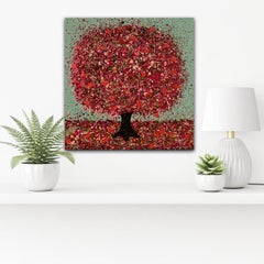 Cerise and Duck Egg by Nicky Chubb, Contemporary semi-abstract art, Treescape