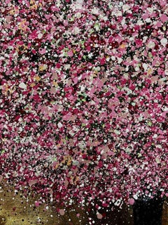 Cherry Blossom and a Golden Sunset, Original colourful painting of a tree