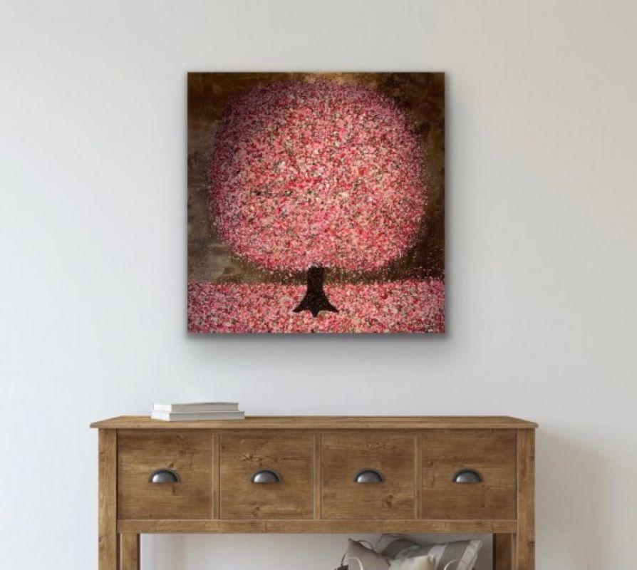Cherry Blossom and a Golden Sunset, Original colourful painting of a tree For Sale 3