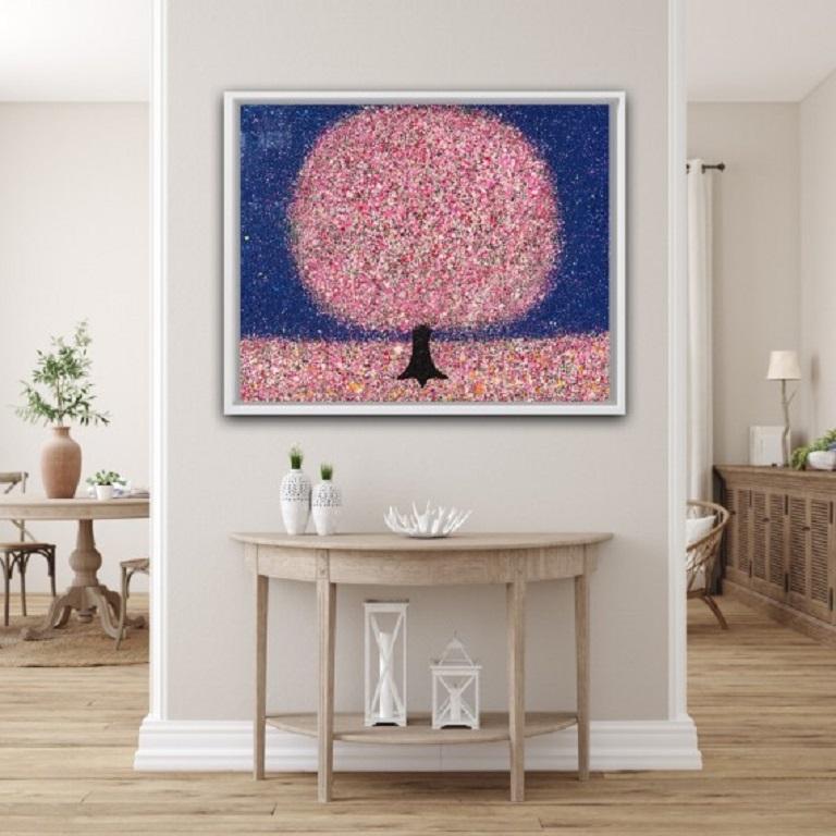 CHERRY BLOSSOM AND MOONLIGHT - Abstract Painting by Nicky Chubb