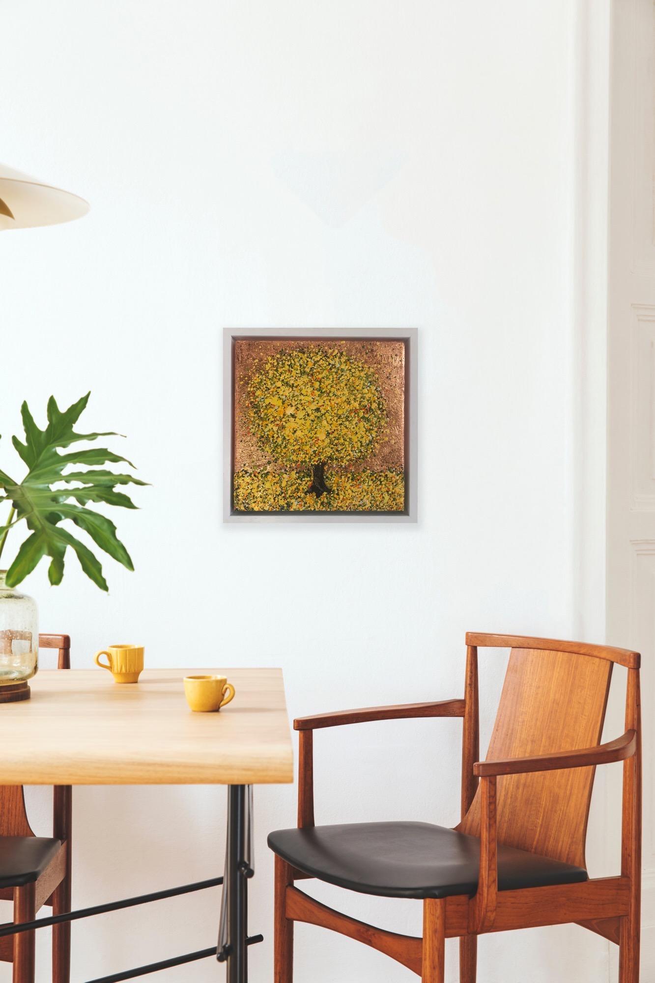Árbol del sol de cobre, Pintura original, Paisaje, Arte arbóreo, Arte textural en venta 5