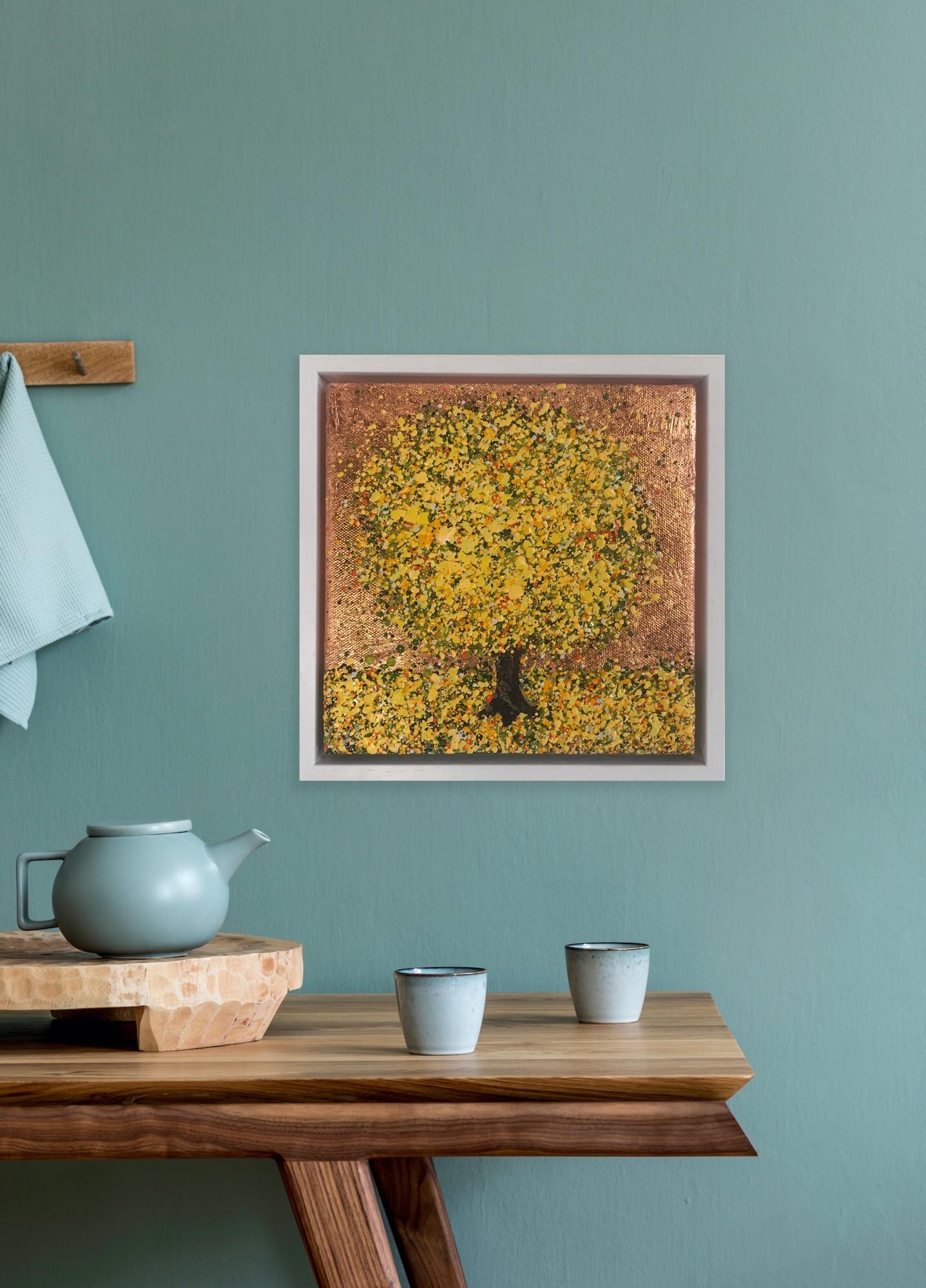 Árbol del sol de cobre, Pintura original, Paisaje, Arte arbóreo, Arte textural en venta 6