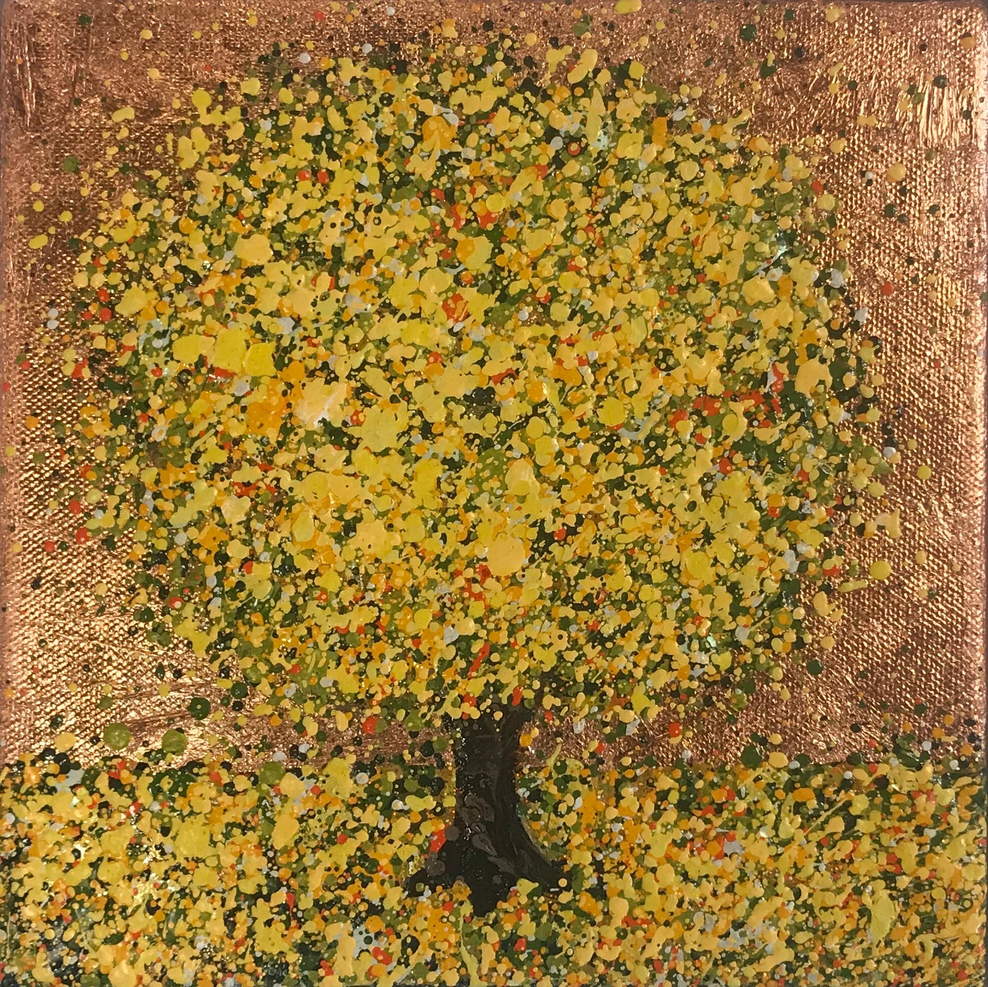 Árbol del sol de cobre, Pintura original, Paisaje, Arte arbóreo, Arte textural - Painting de Nicky Chubb